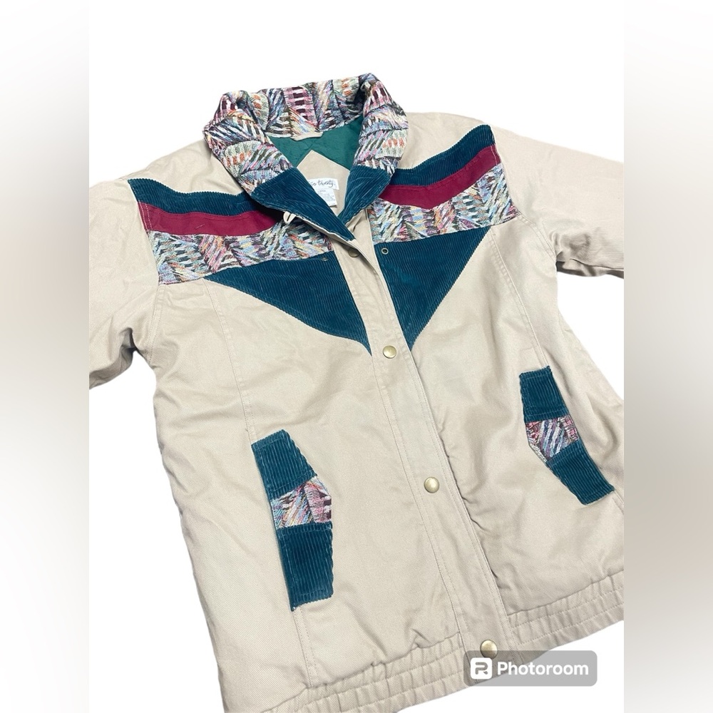 Vintage Two Twenty corduroy tapestry detail winter / fall jacket beige large 90s